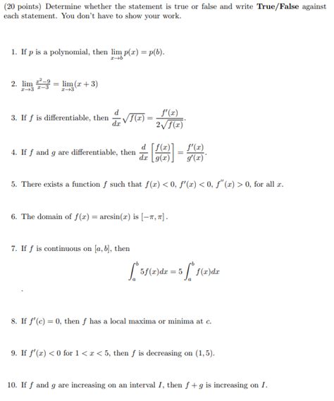 Solved 20 Points Determine Whether The Statement Is True