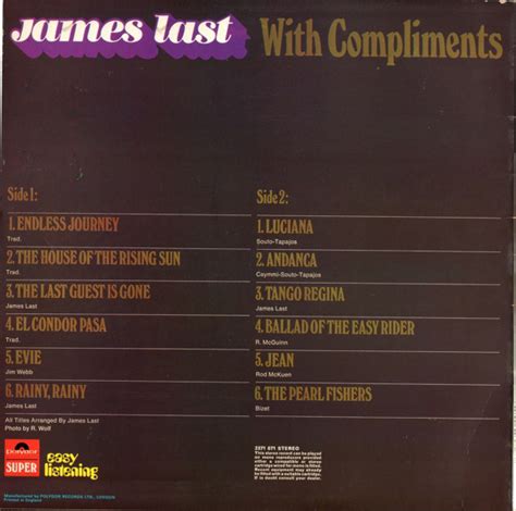 James Last His Orchestra James Last With Compliments Lp Album