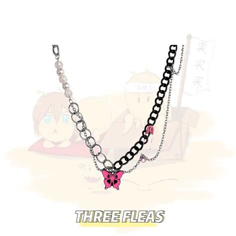 Y2k Black pink butterfly necklace | Three Fleas