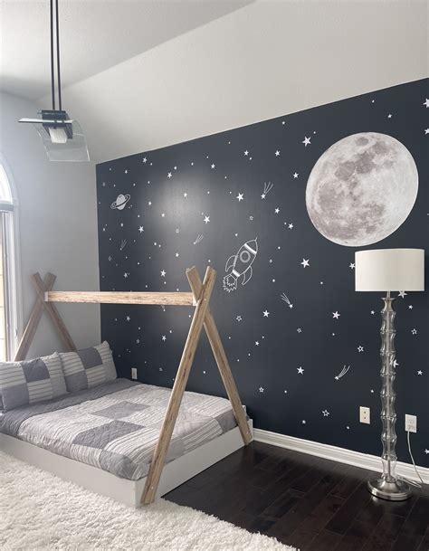 A new night sky themed bedroom for our two year old boy! We painted an ...