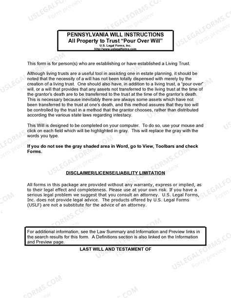 Allegheny Pennsylvania Last Will and Testament with All Property to