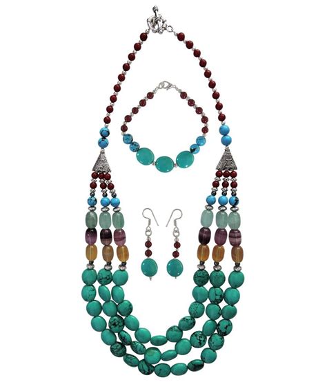 Pearlz Ocean Coral Fluorite And Mosaic 24inch Four Piece Necklace Set