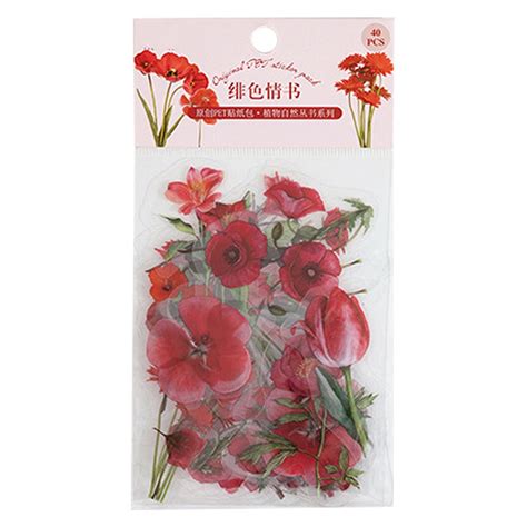 Floral Scrapbook Sticker Set 80Pcs Set Transparent PET Waterproof