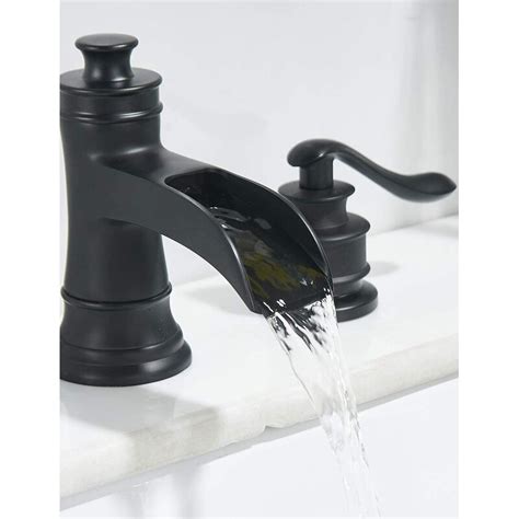 Bathlavish Widespread Bathroom Faucet Black Matte Waterfall 2 Handle 3 Holes Vanity With Pop Up