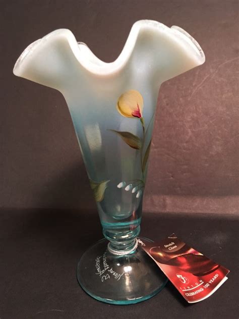 Fenton Stretch Glass Aquamarine Vase Etsy