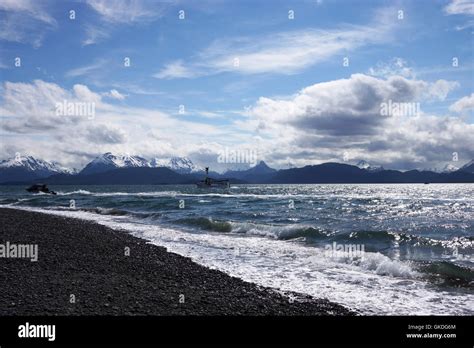 Boats Passing Homer Spit Kachemak Bay Kenai Mountains Homer Alaska