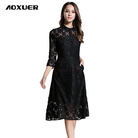 AOXUER European Fashion Slim Long Lace Dress Women Elegant Casual