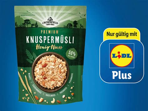 Crownfield Premium Knuspermüsli Honig Nuss von Lidl ansehen