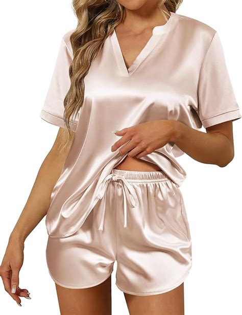 Ekouaer Silk Pajamas For Women Short Sleeve Sleepwear Two Piece Pjs Set