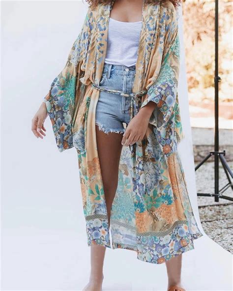 Cardigan kimono à manches mi longues style bohémien pour femme Miss