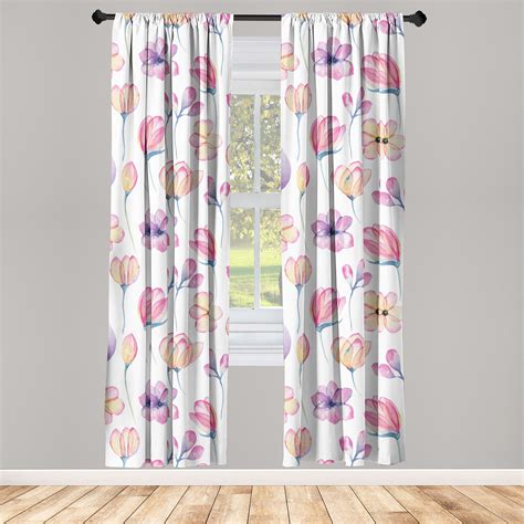 Floral Window Curtains Simplistic Design Watercolor Blossoming Flowers Spring Romance Print