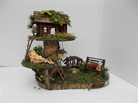 Ooak Fairy House Log Cabin Wood Miniatures Fantasy Doll House