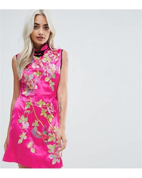 Asos Oriental Satin Mini Dress In Pink Lyst Uk