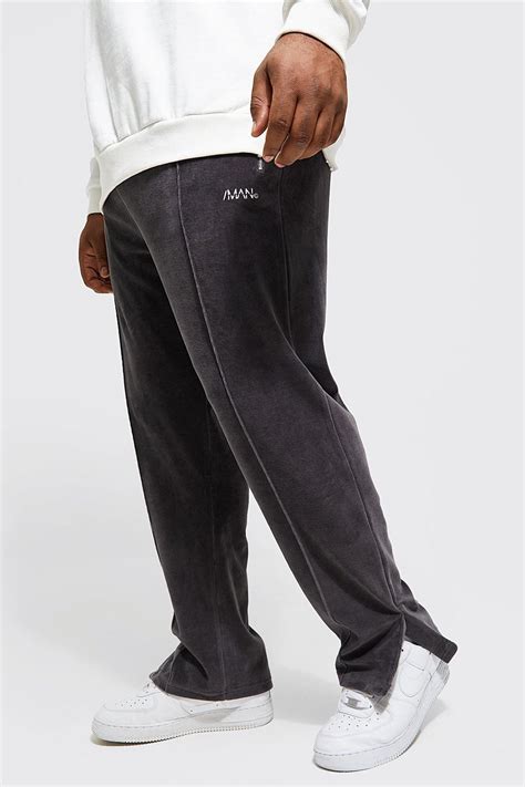 Plus Slim Fit Velour Jogger With Split Hem Boohoo