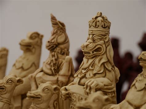 Berkeley Chess Ltd Royal Beasts Chess Set Ivory And Red