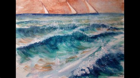 Vid O Peindre La Mer Et Les Vagues L Aquarelle Sans Dessiner