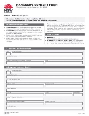 Au Nsw Managers Consent Form Fill And Sign Printable