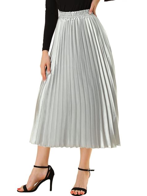 Allegra K Women S Party Elastic Waist Metallic Shiny Accordion Pleated