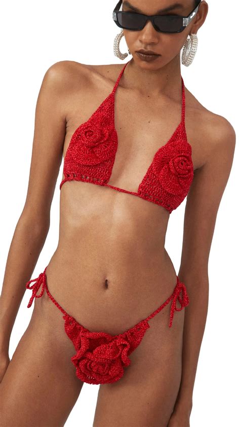 2024 Bikini Set Swimwear Hand Crochet Swimsuit Beachwear Red Flower Bathing Suit For Women S