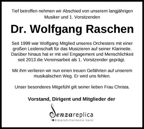 Traueranzeigen Von Wolfgang Raschen Nordwest Trauer De