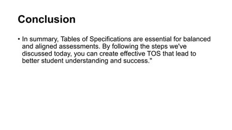 Crafting Effective Tables Of Specifications TOS Pptx