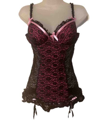 Victoria S Secret Hot Pink Black Sheer Lace Padded Lingerie C Medium Ebay