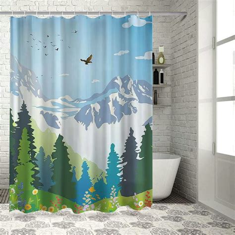 BCIIG Landscape Shower Curtain Summer In Meadows Theme With Mountains