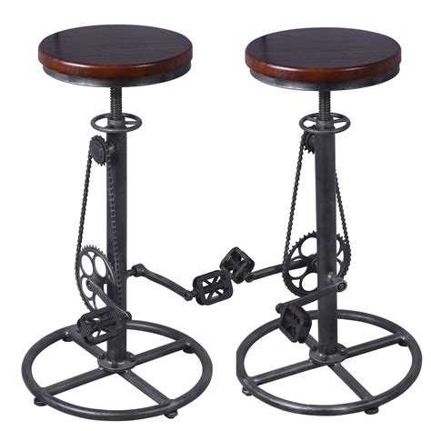 Bokkolik Vintage Bar Stools Set Of 2 Industrial Swivel Wooden Seat Bar