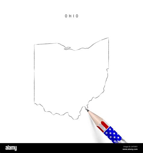 Ohio Us State Map Pencil Sketch Ohio Outline Contour Map With 3d