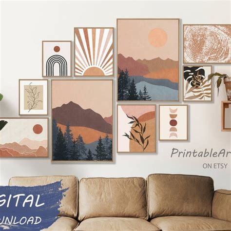 Boho Decor Gallery Wall Art Set Mid Century Modern Prints Etsy