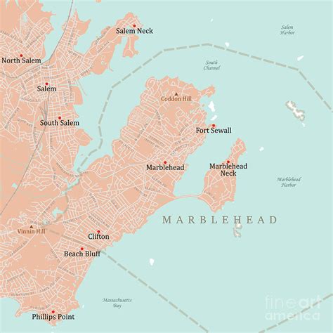 Ma Essex Marblehead Vector Road Map Digital Art By Frank Ramspott Fine Art America