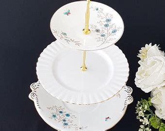 Tier Cake Stand Vintage Floral Mismatched Plates Tea Party Serving