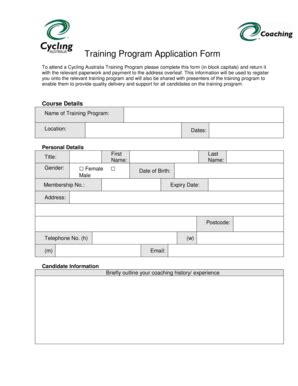 Fillable Online Training Program Application Form Townsville Cycle