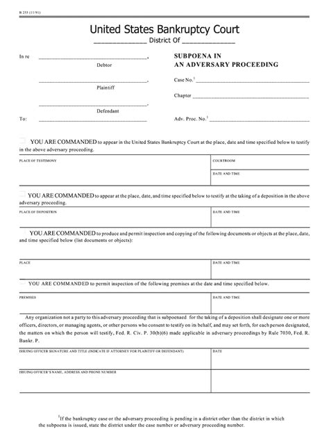 Subpoena In An Adversary Proceeding Form United States Fill Out And