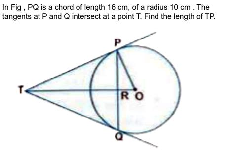 PQ Is A Chord Of Length 16 Cm Of A Circle Of Radius 10 Cm The Tan