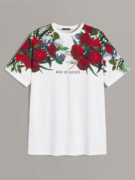 Men Floral Letter Print Tee Printed Tees Mens Tshirts Custom