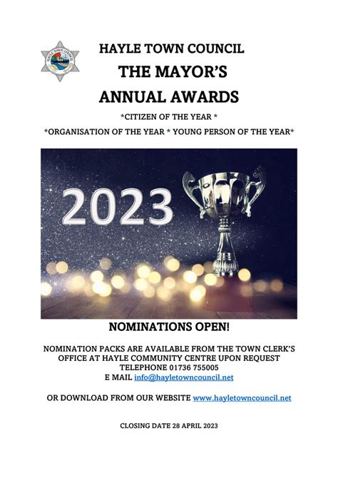 Mayors Awards 2023 Nominations Open Hayle Town Council