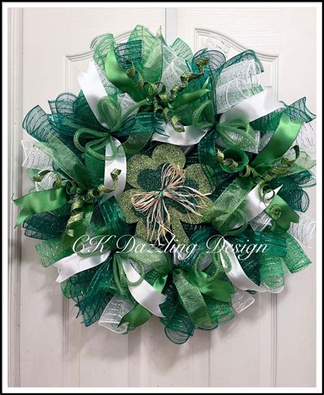 St Patrick S Day Shamrock Deco Mesh Wreath Saint Etsy