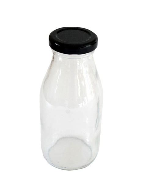 Glass Milk Bottle 250ml X32 Black Lids Drink Bottles Glass Bottles Buy Online From Love Jars