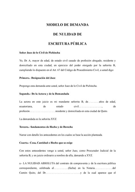 Demanda Modelo De Demanda De Nulidad De Escritura P Blica