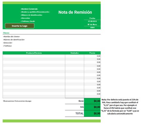 Plantilla De Nota De Remisi N En Excel Recursos Excel