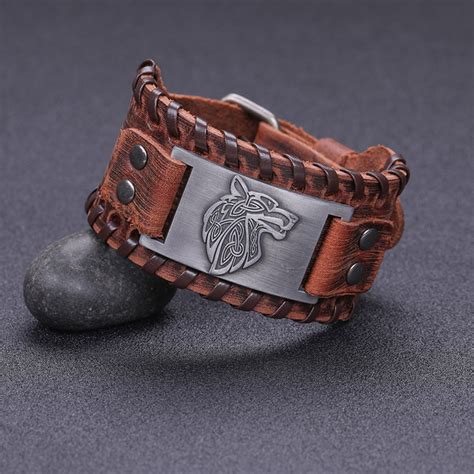 Metal Head Bracelet Leather Bracelets Leather Jewelry Viking