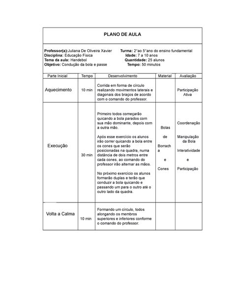 Plano De Aula Handebol Dom Bosco Plano De Aula Professor A Juliana