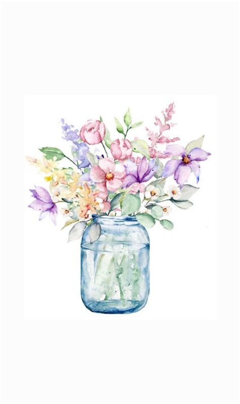 Watercolor Flower Art In A Mason Jar