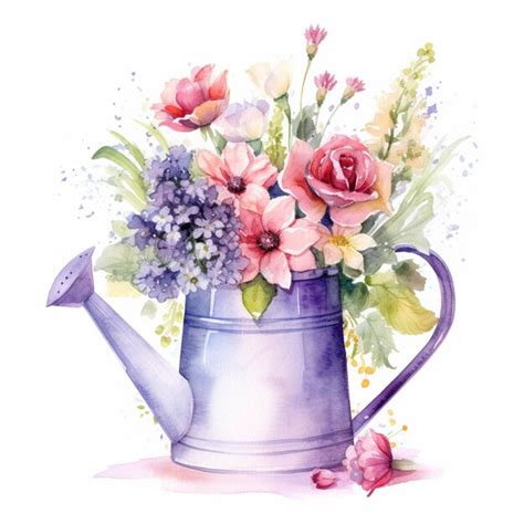 Premium Ai Image There Is A Watercolor Painting Of A Watering Can