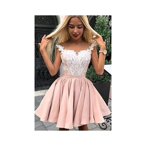 Cute Short Mini Ball Gown Pink Prom Party Dress With White Lace