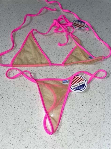 Malibustrings Sexy New Sheer Nude And Hot Pink Micro Bikini Brand New With Tags