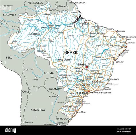 High Detailed Brazil Road Map With Labeling Stock Vector Image And Art