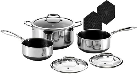 Hexclad Hybrid Nonstick 6 Piece Pot Set With Trivets 2 3 And 8 Quart