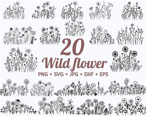 Wildflowers Svg Floral Frame Svg Wild Flower Svg Bouquet Etsy